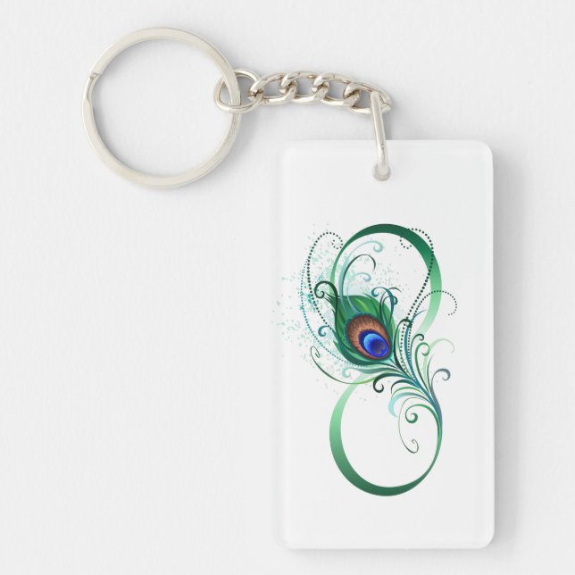 Infinity Symbol with Peacock Feather Keychain (Front)
