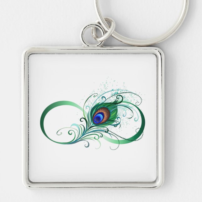 Infinity Symbol with Peacock Feather Keychain (Front)