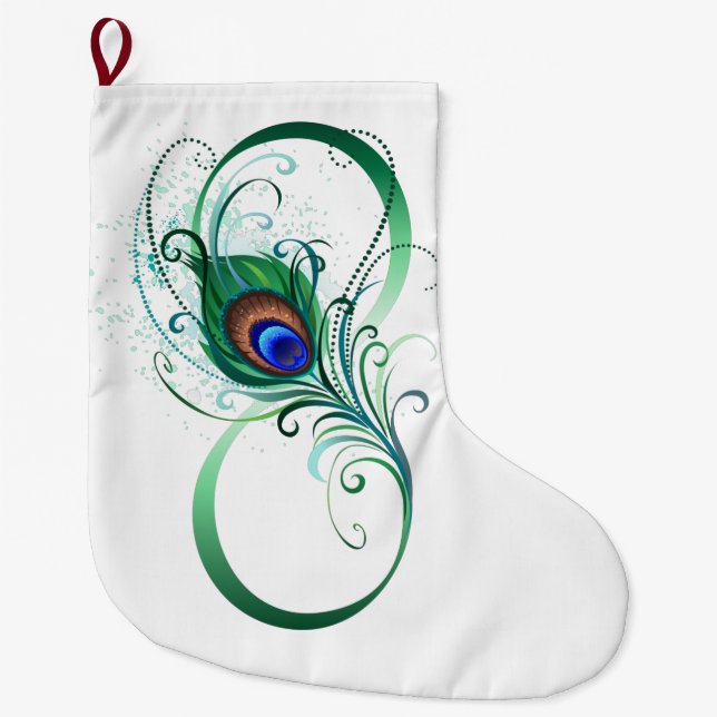 Infinity Symbol with Peacock Feather Large Christmas Stocking (Front)