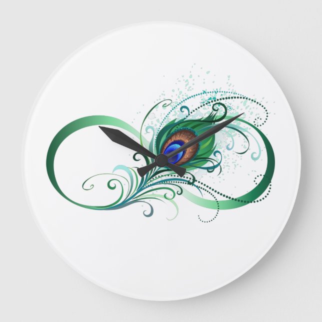 Infinity Symbol with Peacock Feather Large Clock (Front)