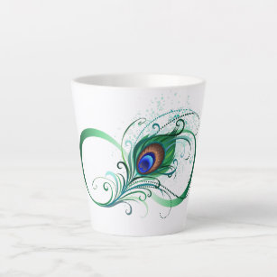 Infinity Symbol with Peacock Feather Latte Mug