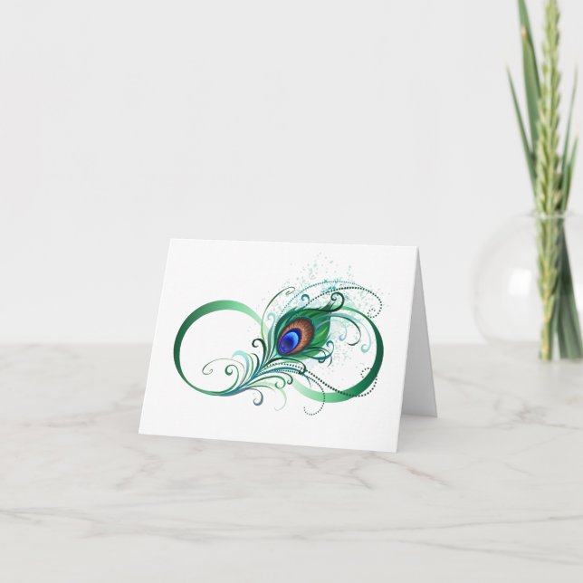 Infinity Symbol with Peacock Feather Letterpress Thank You Card (Front)