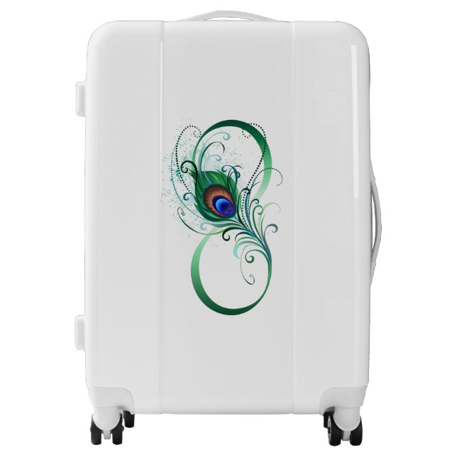 Infinity Symbol with Peacock Feather Luggage (Front)