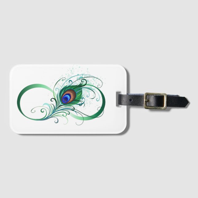 Infinity Symbol with Peacock Feather Luggage Tag (Front Horizontal)