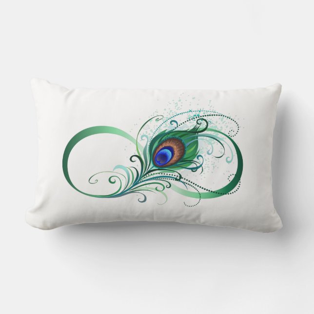 Infinity Symbol with Peacock Feather Lumbar Pillow (Front)