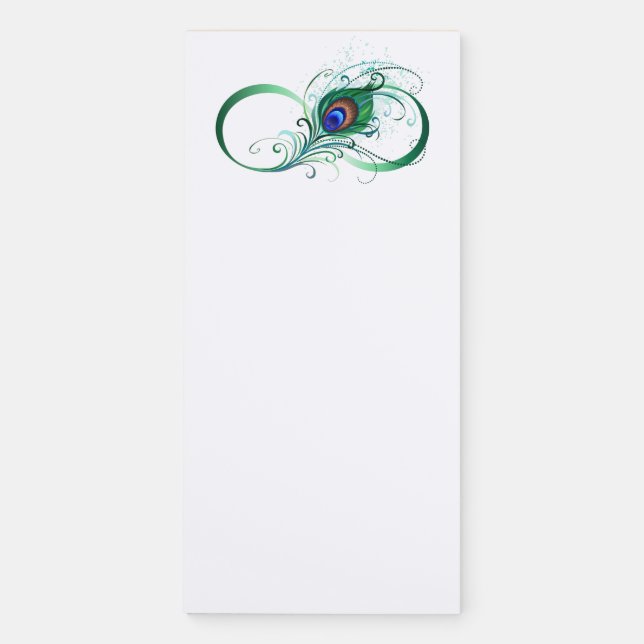 Infinity Symbol with Peacock Feather Magnetic Notepad (Front)
