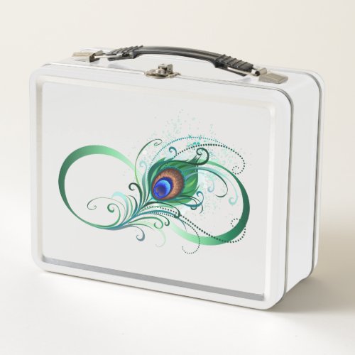 Infinity Symbol with Peacock Feather Metal Lunch Box