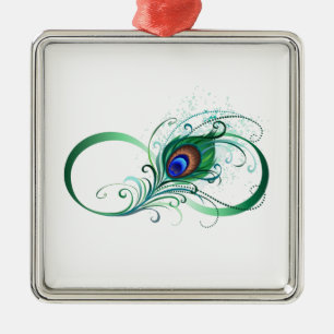 Infinity Symbol with Peacock Feather Metal Ornament