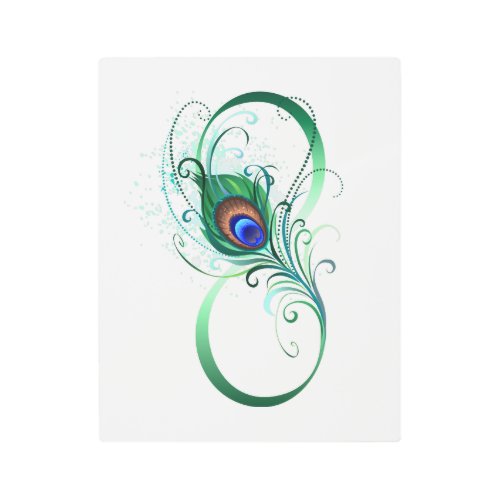 Infinity Symbol with Peacock Feather Metal Print