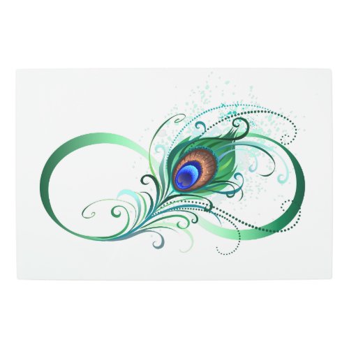 Infinity Symbol with Peacock Feather Metal Print