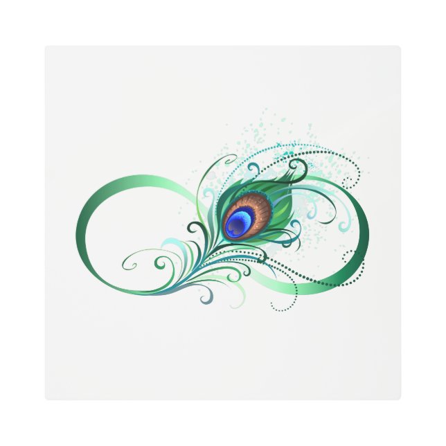 Infinity Symbol with Peacock Feather Metal Print (Front)