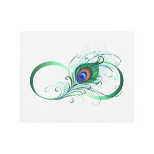 Infinity Symbol with Peacock Feather Metal Print