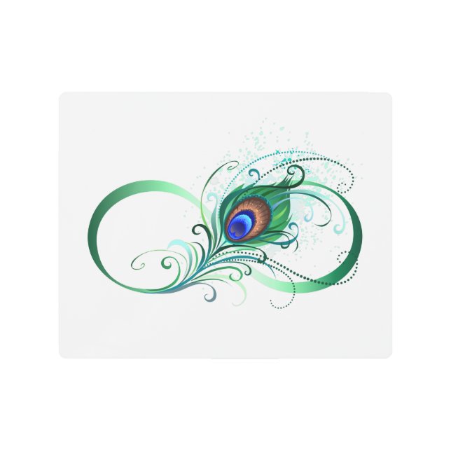 Infinity Symbol with Peacock Feather Metal Print (Front)
