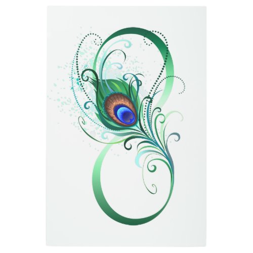 Infinity Symbol with Peacock Feather Metal Print