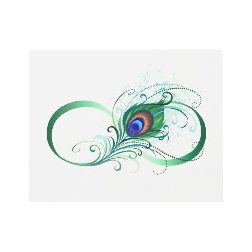 Infinity Symbol with Peacock Feather Metal Print