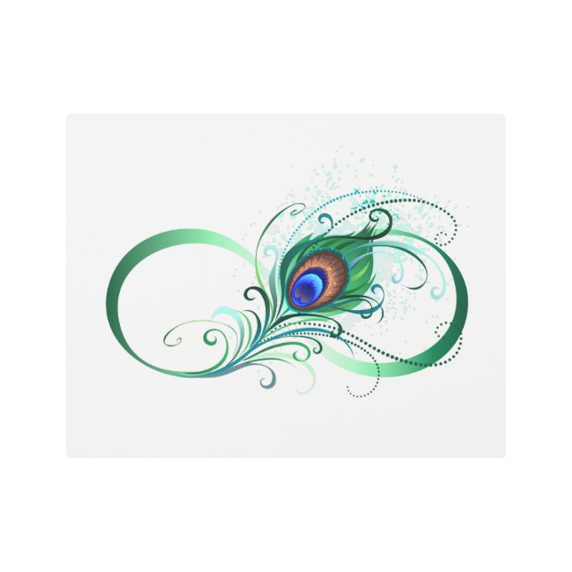 Infinity Symbol with Peacock Feather Metal Print (Front)