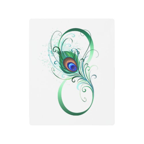 Infinity Symbol with Peacock Feather Metal Print