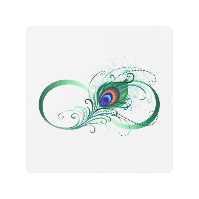 Infinity Symbol with Peacock Feather Metal Print (Front)