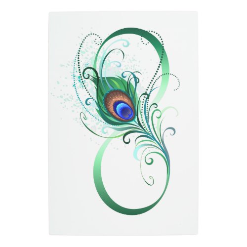 Infinity Symbol with Peacock Feather Metal Print