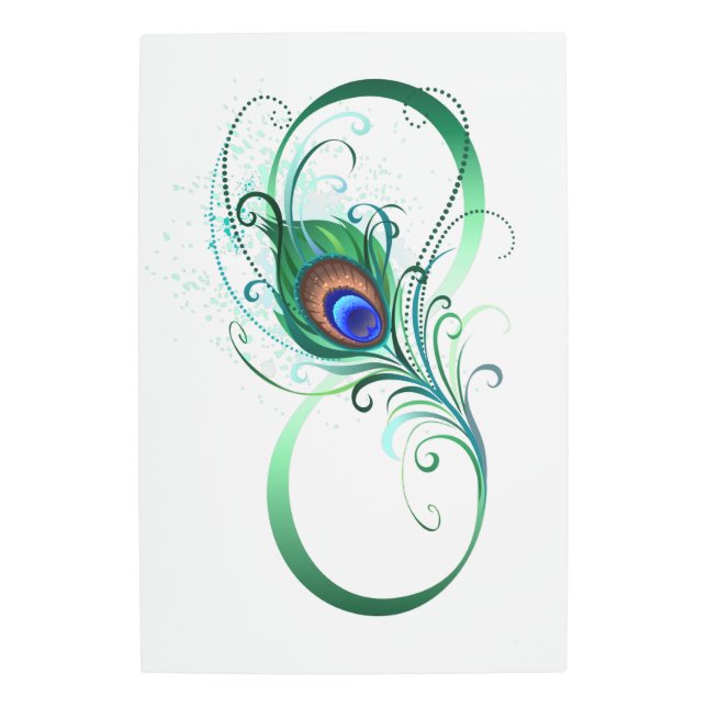 Infinity Symbol with Peacock Feather Metal Print (Front)
