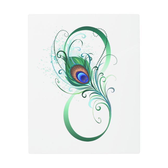 Infinity Symbol with Peacock Feather Metal Print (Front)