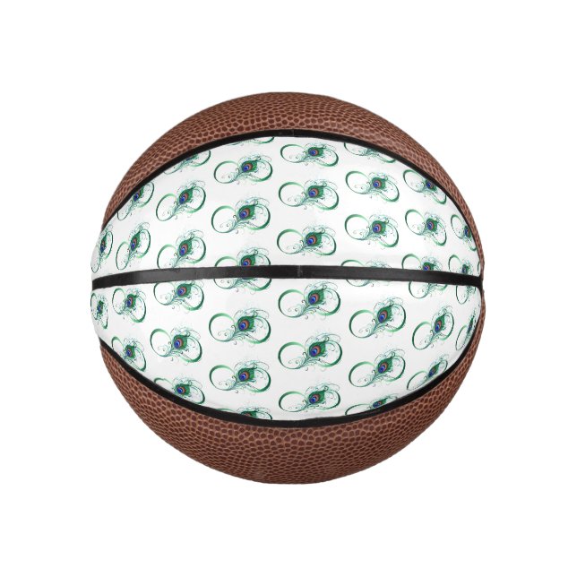 Infinity Symbol with Peacock Feather Mini Basketball (Front)