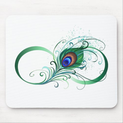 Infinity Symbol with Peacock Feather Mouse Pad