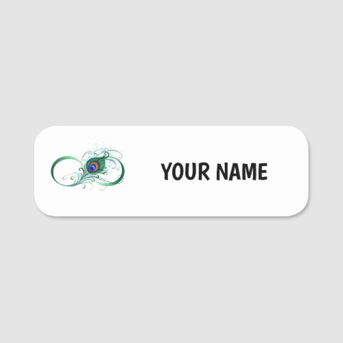 Infinity Symbol with Peacock Feather Name Tag