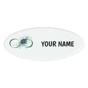 Infinity Symbol with Peacock Feather Name Tag