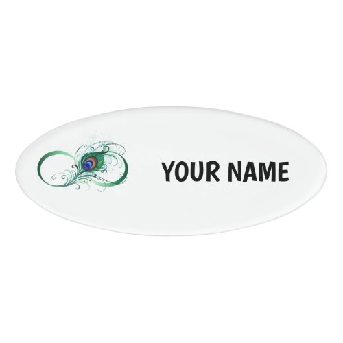 Infinity Symbol with Peacock Feather Name Tag