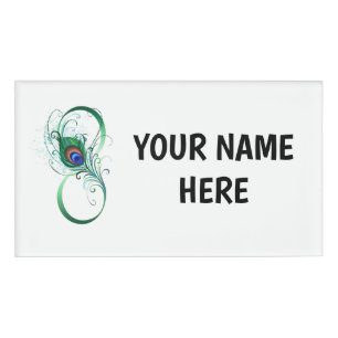 Infinity Symbol with Peacock Feather Name Tag
