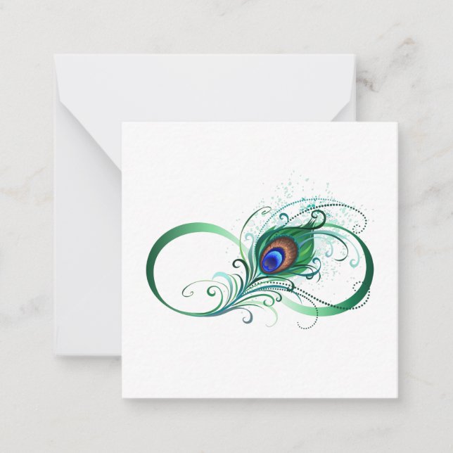 Infinity Symbol with Peacock Feather Note Card (Front)