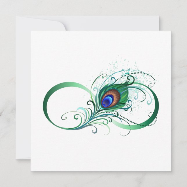 Infinity Symbol with Peacock Feather Note Card (Front)