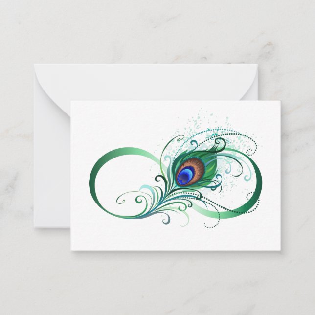 Infinity Symbol with Peacock Feather Note Card (Front)