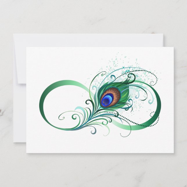 Infinity Symbol with Peacock Feather Note Card (Front)