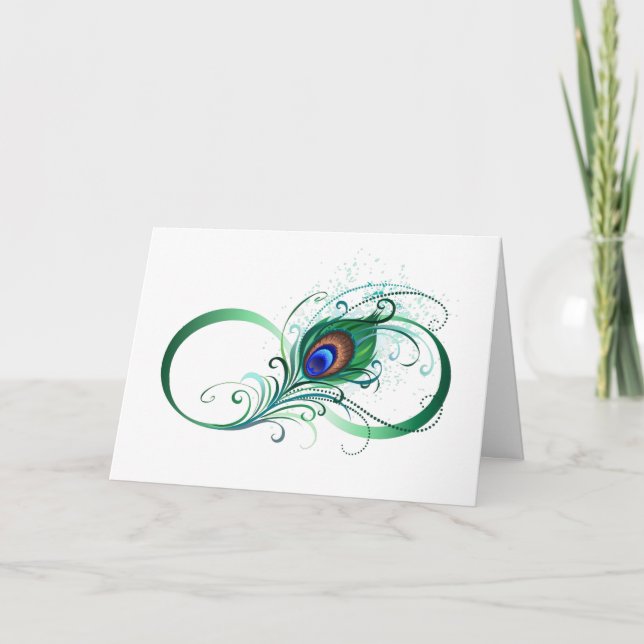 Infinity Symbol with Peacock Feather Note Card (Front)