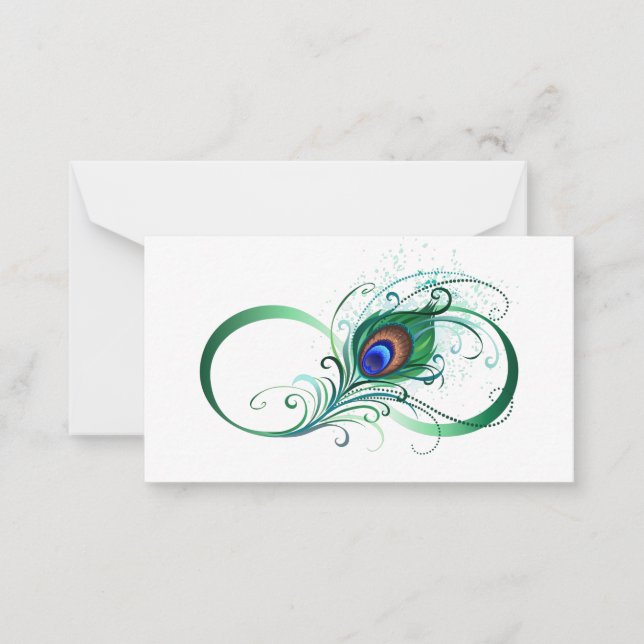 Infinity Symbol with Peacock Feather Note Card (Front)