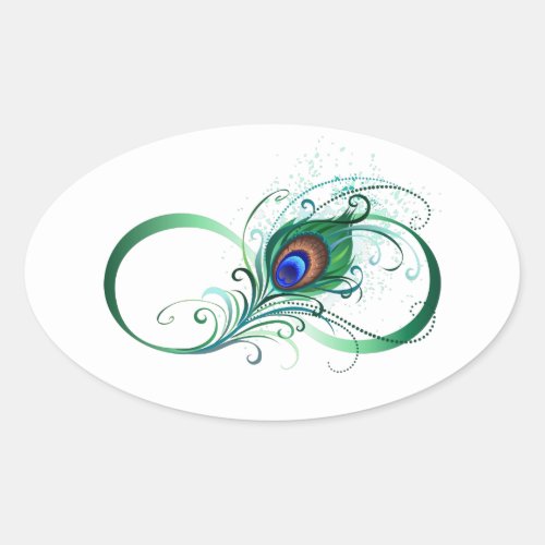 Infinity Symbol with Peacock Feather Oval Sticker