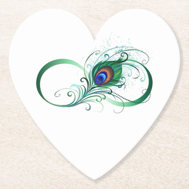 Infinity Symbol with Peacock Feather Paper Coaster (Front)