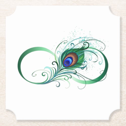 Infinity Symbol with Peacock Feather Paper Coaster