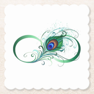Infinity Symbol with Peacock Feather Paper Coaster
