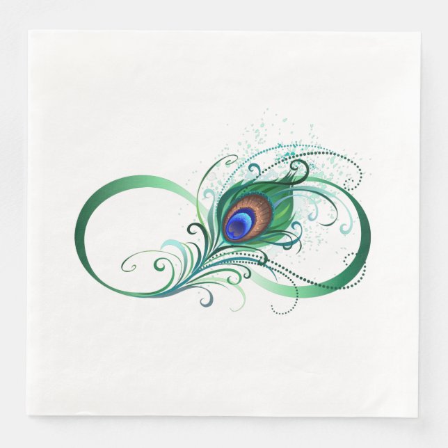 Infinity Symbol with Peacock Feather Paper Dinner Napkins (Front)