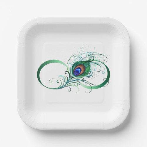 Infinity Symbol with Peacock Feather Paper Plates