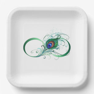 Infinity Symbol with Peacock Feather Paper Plates