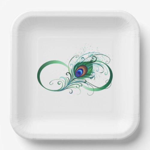 Infinity Symbol with Peacock Feather Paper Plates