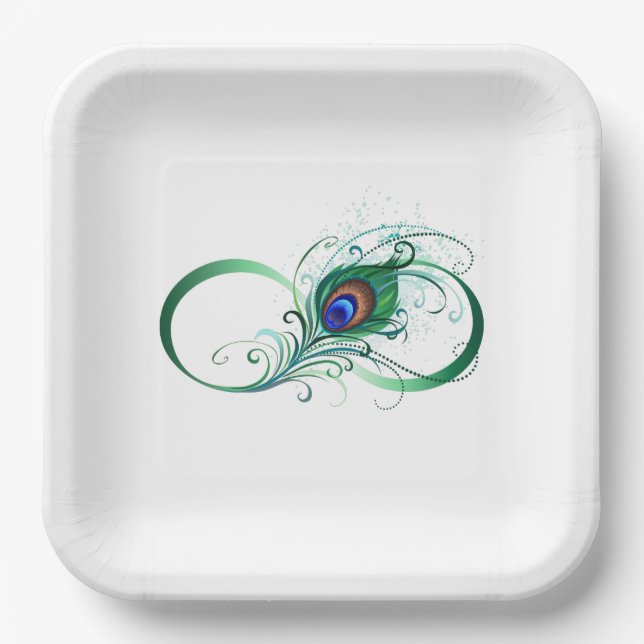 Infinity Symbol with Peacock Feather Paper Plates (Front)