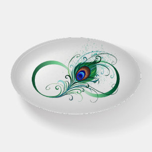 Infinity Symbol with Peacock Feather Paperweight