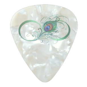 Infinity Symbol with Peacock Feather Pearl Celluloid Guitar Pick