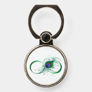 Infinity Symbol with Peacock Feather Phone Ring Stand