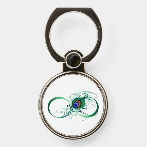 Infinity Symbol with Peacock Feather Phone Ring Stand